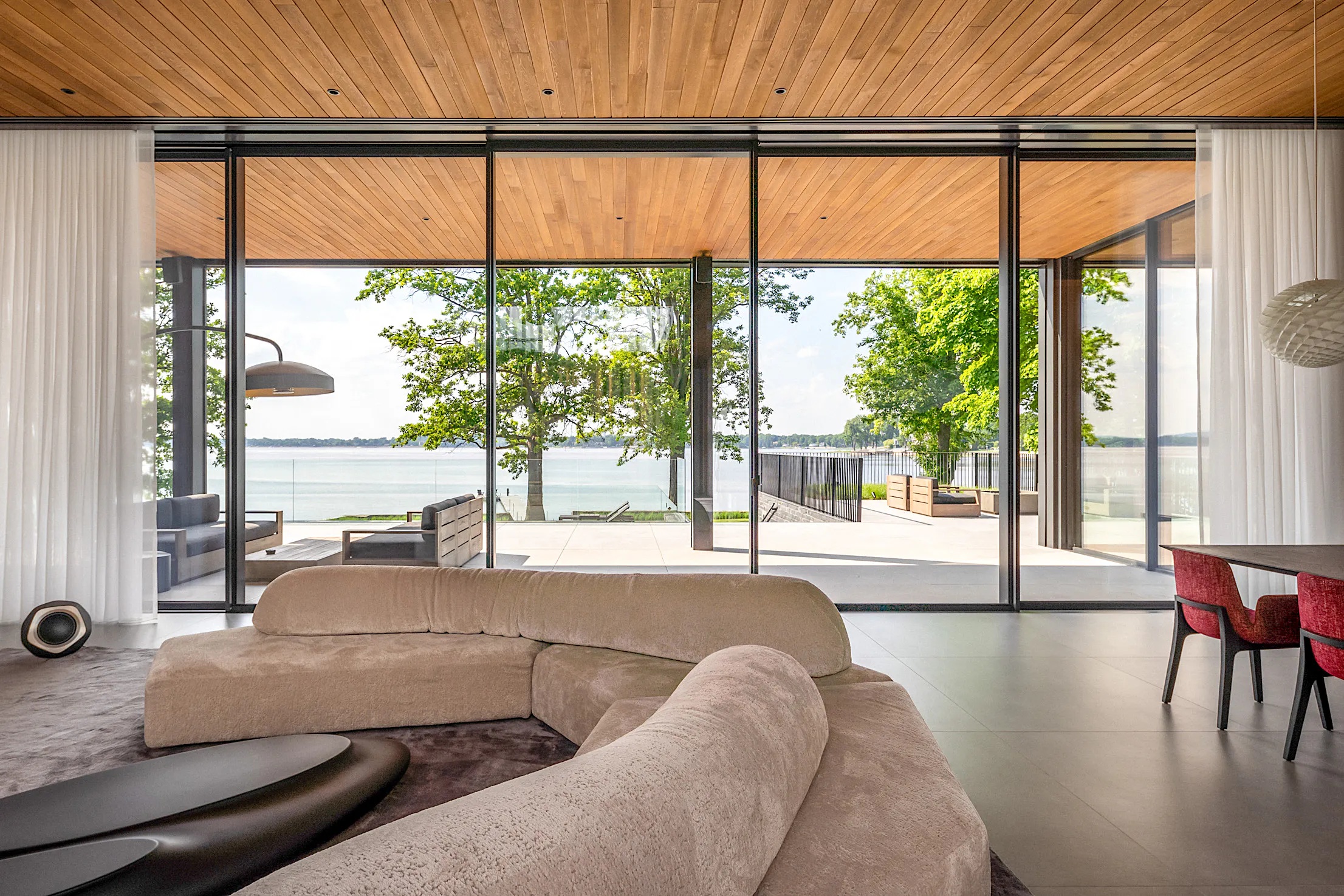 Serene Lakefront Home with Minimal Sliding Glass Doors